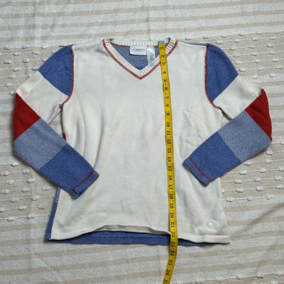 Liz Claiborne color block red white/cream and blue knit cotton sweater size s - Picture 6 of 8